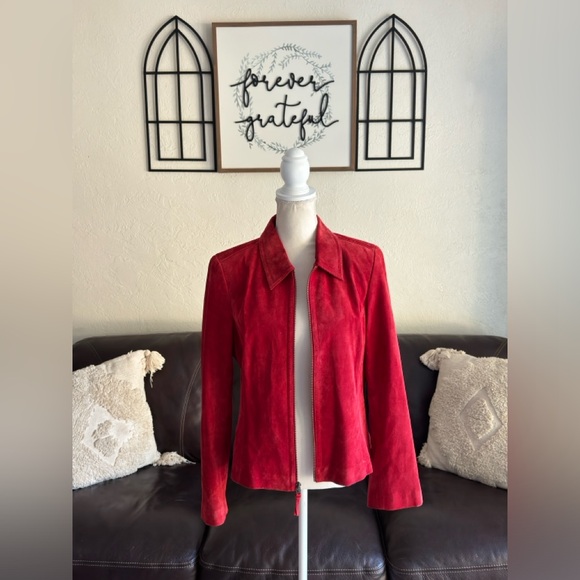 Vintage Liz Claiborne Cherry Red 100% Suede Full Zip Size 14 Streetwear Retro
